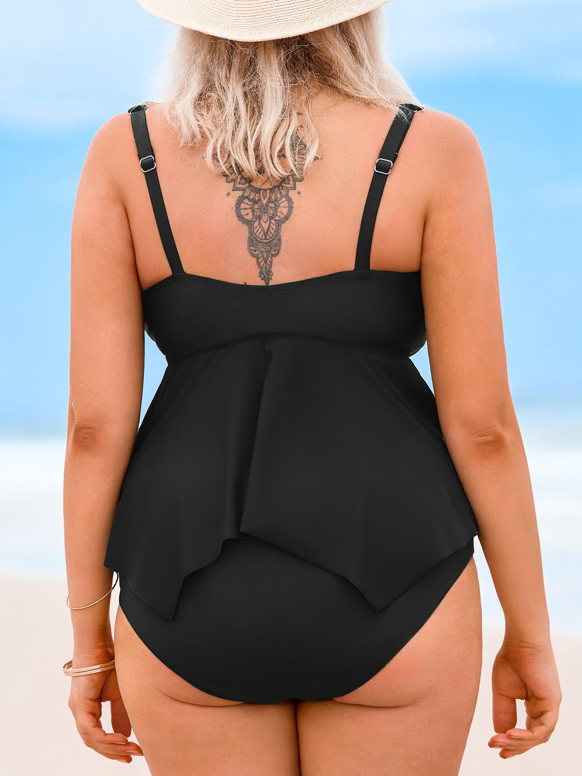 CUPSHE Tankini grande taille pour femme, col en V, taille haute, bretelles réglables, ourlet fluide asymétrique