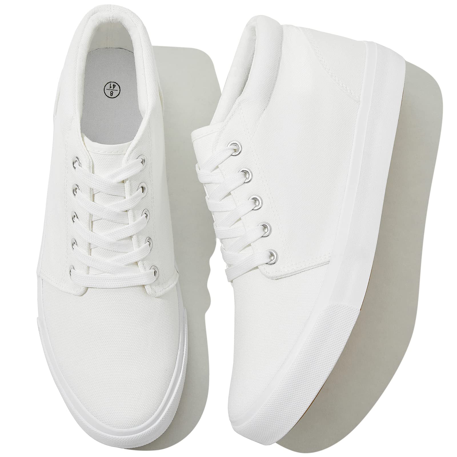 Men's White High Top Canvas Sneakers Fashion Comfortable Lace-Up Canvas  Shoes for Men Soft Light-Weight Classic Casual Walking Shoes