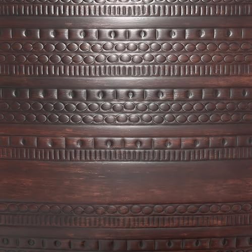 Miniatura 64 de SIMPLIHOME Johnsen - Mesa de metal, 15 pulgadas de ancho, con tambor de hierro macizo, color plata antigua con patrón tribal, mesa auxiliar redonda