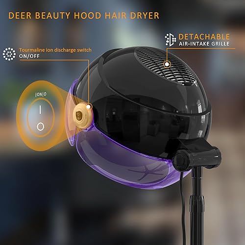 Miniatura 10 de DEER BEAUTY Secador de pelo profesional de pie  1875 W con capucha y generador iónico para estación de salón profesional, spa, uso doméstico,
