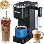 Single Serve Coffee Maker with Built-in Detachable Milk Frother, Iced and Hot Coffee Machine for K Cup & Grounds, 40oz Removable Water Reservoir, 6 Cup Sizes, Fits 7.3