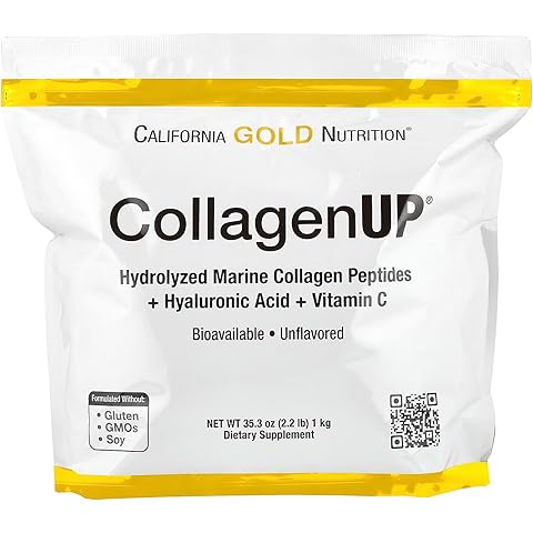 California Gold Nutrition CollagenUP®, Hydrolyzed Marine Collagen Peptides with Hyaluronic Acid and Vitamin C, Unflavored, 2.2 lb (1 kg)