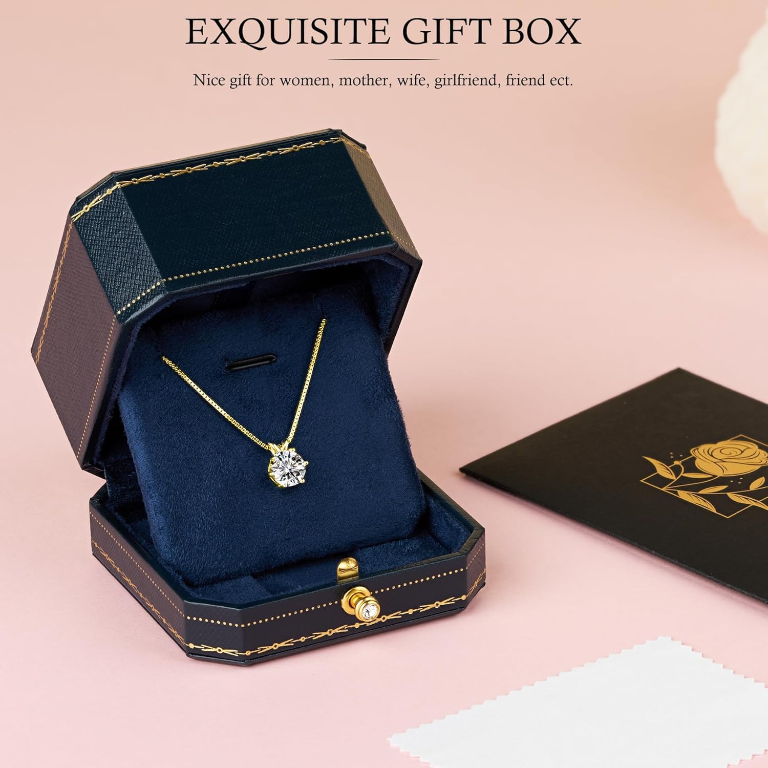 14K White Gold over S925 Sterling Silver 1-2ct Diamond Necklace for Women, Round Cut Diamond, Jewelry Gift for Her on Mother's Day - Image 5