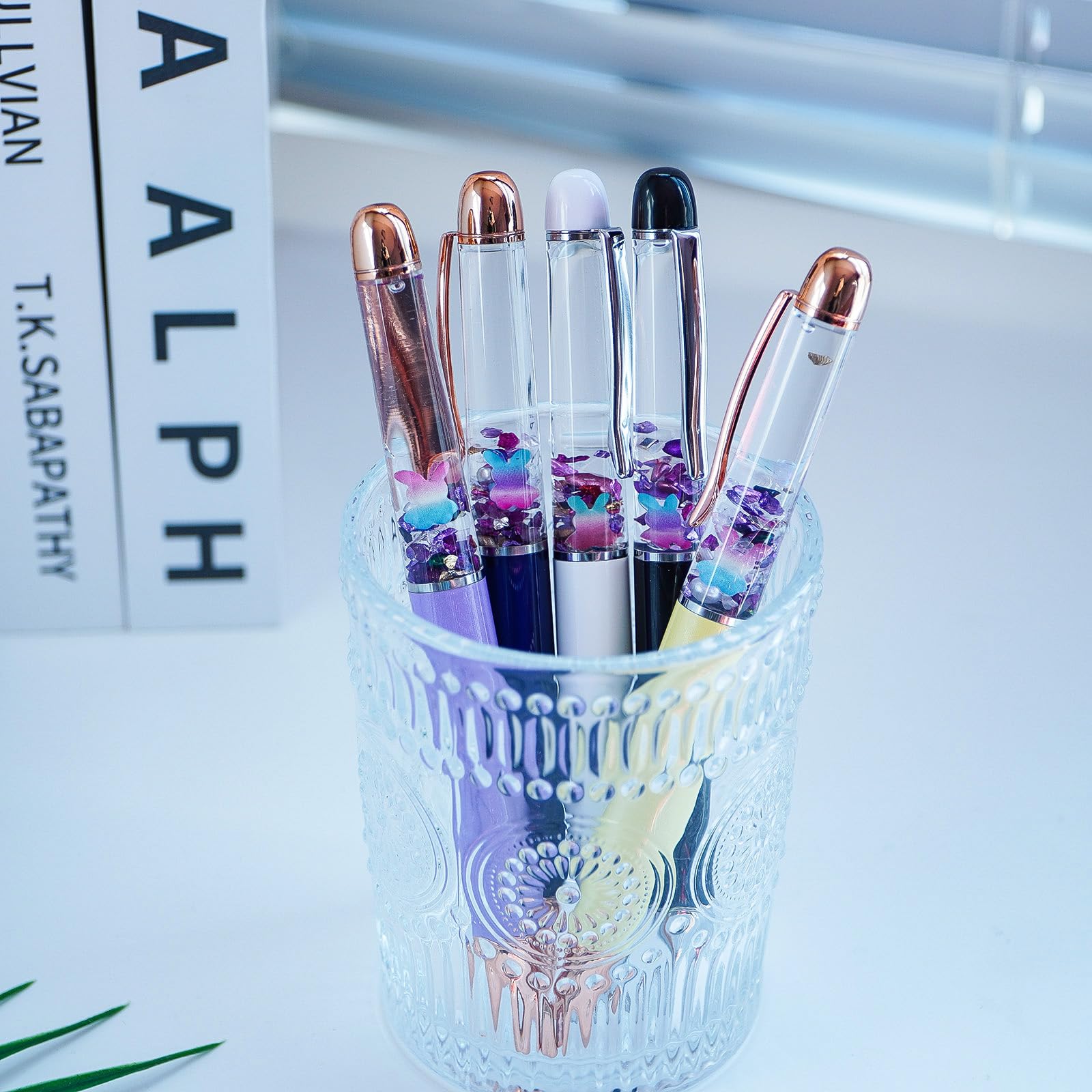 Sikyby Bunny Rabbit Glass Glaze Cute 3D Floater Liquid Writing Journaling Office Pen Unique Gifts Set of 5 Pens - Image 4