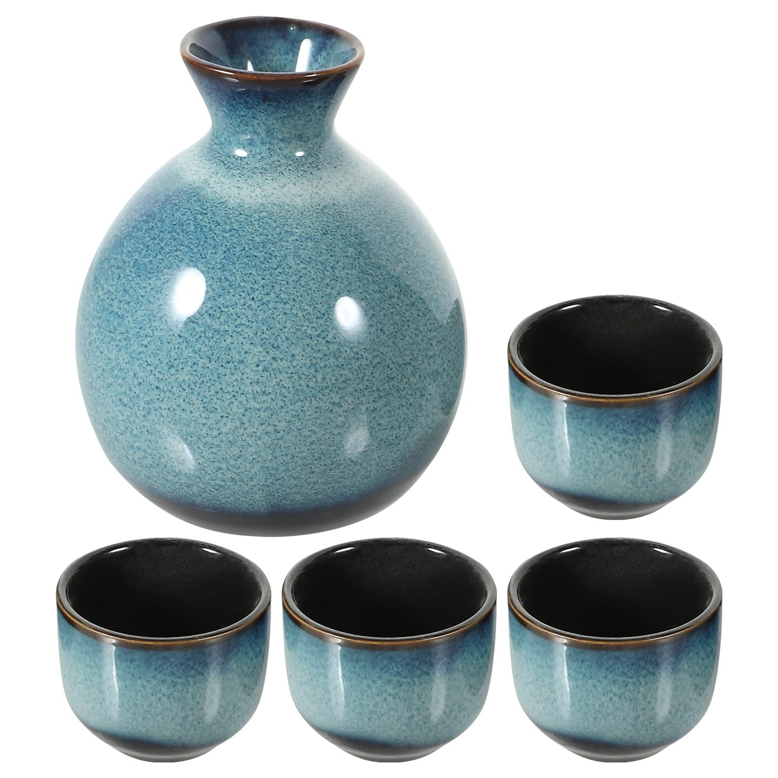 PATKAW Set de Tasses à Saké Vintage et Bouilloire à Saké de Style Japonais en Céramique à Finition Opaline, Sûr à Utiliser, Couleur Aléatoire pour Hôtels et Restaurants