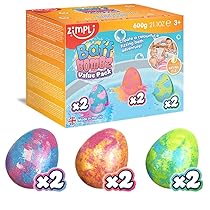 Zimpli Kids – 6 x Egg Bombe da Bagno a Uovo Large, Crea una Colorata Avventura da Bagno Frizzante, Regali Alternativi di Uova di Pasqua per Bambini, Idratante per Pelli Secche, Biologico