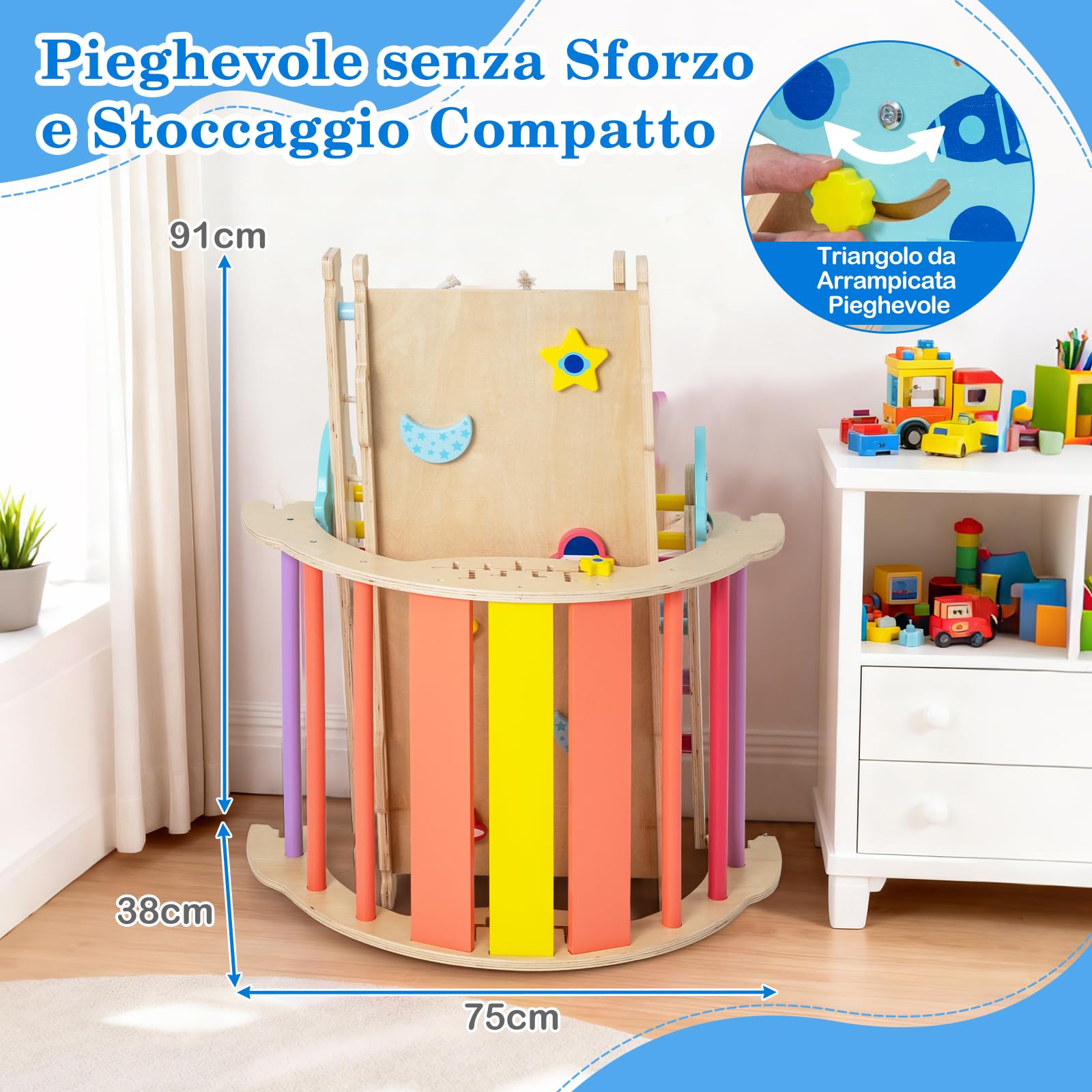 RELAX4LIFE Set da Arrampicata per Bambini, Triangolo di Arrampicata con Scivolo e Arco, Gioco di Incastri in Legno, Gioco Montessori per Bambini 1+ Anni