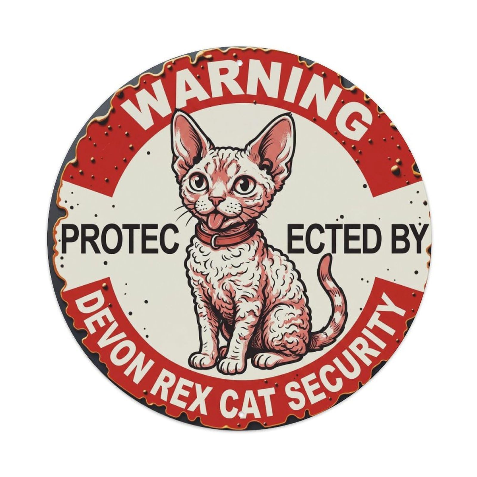 Metal Tin Sign Warning Protected By Devon Rex Cat Security Vintage