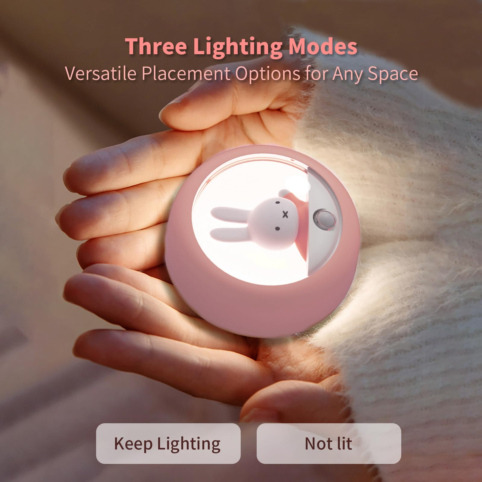 MIPOW Miffy 2025 Veilleuse LED avec détecteur de mouvement automatique rechargeable avec luminosité réglable magnétique portable pour chambre à coucher, salle de bain, couloir (rose)
