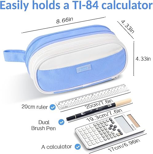 Miniatura 6 de Sooez Estuche grande para lápices, bolsa de lápices expandible con 5 compartimentos, organizador de lona de gran capacidad con cremallera, bolsa