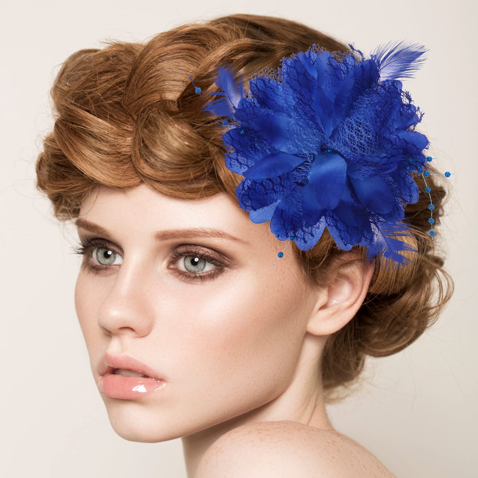 Amazon.com: WLLHYF Blue Ladies Feather Flower Hair Clip 