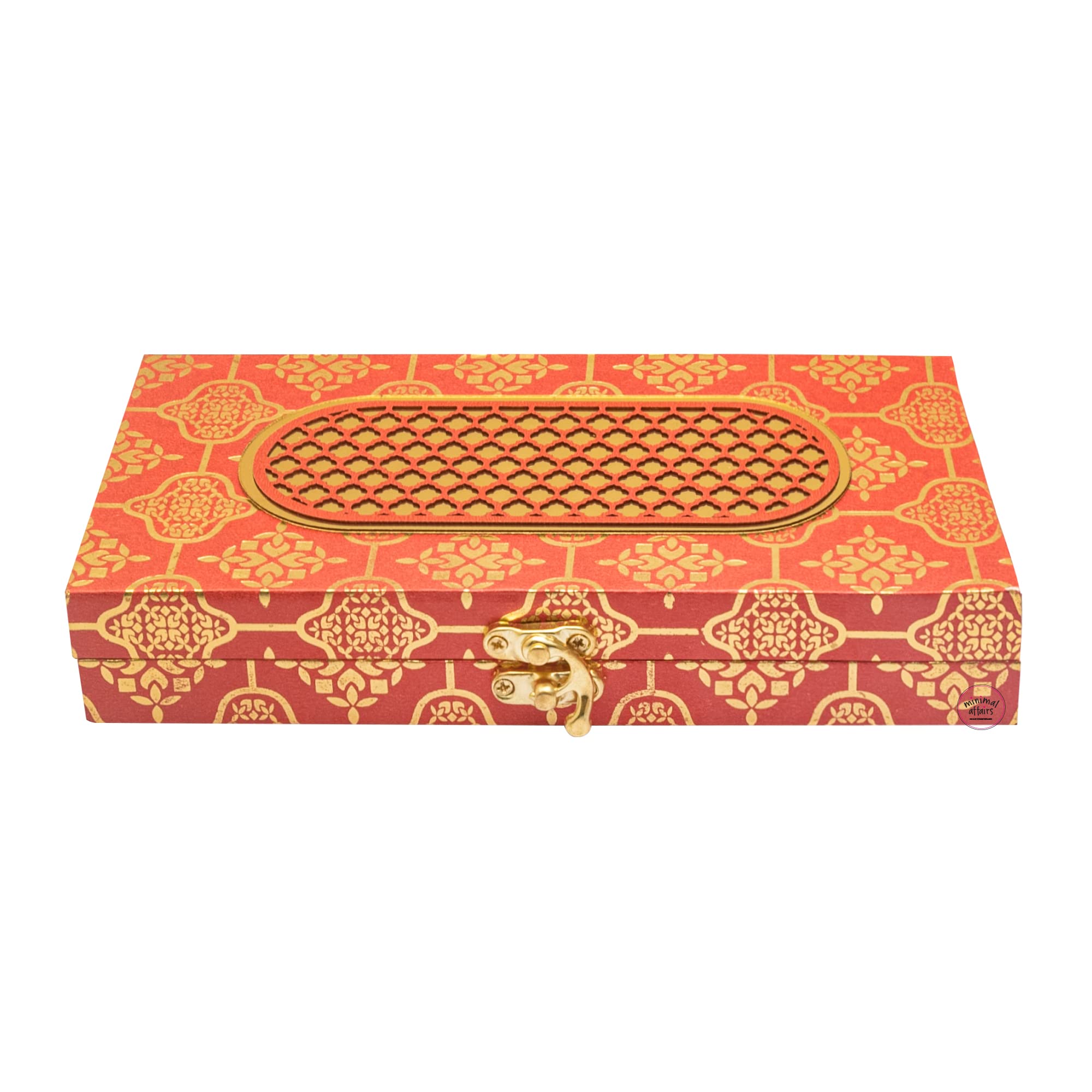 Minimal Affairs Designer MDF Cash box with Laser Cut Acrylic Mirror Finish Large Jewellery Box Shagun Envelope Money Box Envelope Wedding Gift return gift, 19X10X3 Cm (Red)