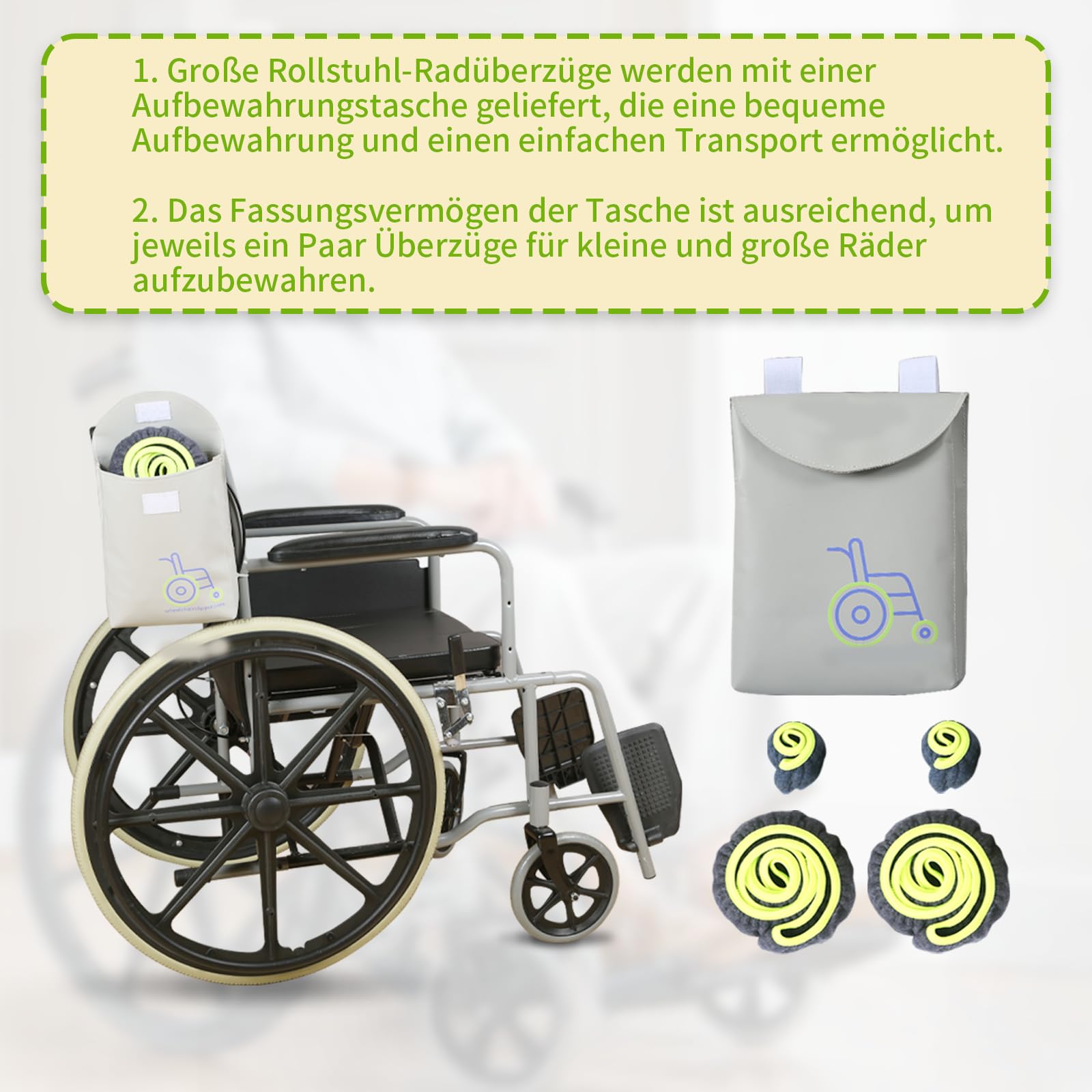 WheelCover per sedie a rotelle, accessori per sedie a rotelle, per proteggere pavimenti e tappeti, 1 paio (blu, 24 pollici)