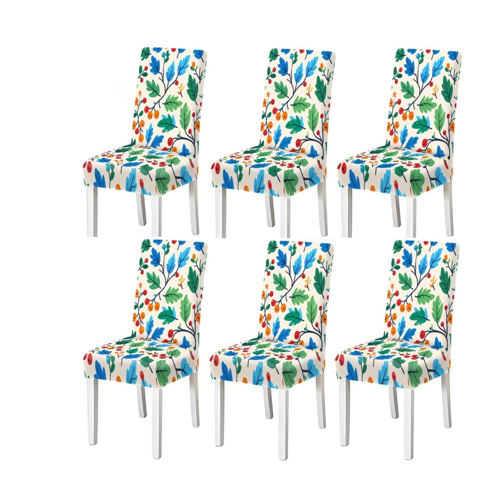 FZJKGH Dining Chair Covers 2/4/6 Pieces, Stretch Leaf And Berry Pattern On Beige, For Kitchen Dining Room Nordic Decor Removable Stretch Slipcovers for Dining Chairs(6PCSChair cover)