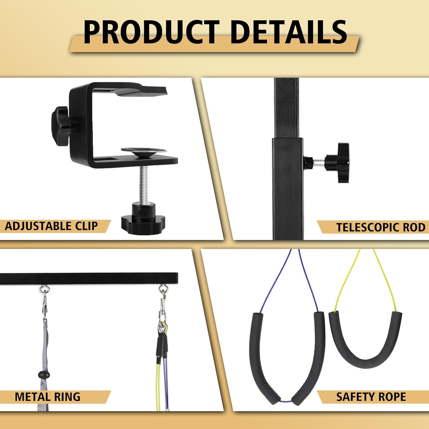 Dog Grooming Arm with Metal Clamp - Adjustable Portable Dog Grooming Table Arm for Table with 1 Loop Noose & Two No Sit Haunch Holder,Grooming Restraint for Small Medium Dogs
