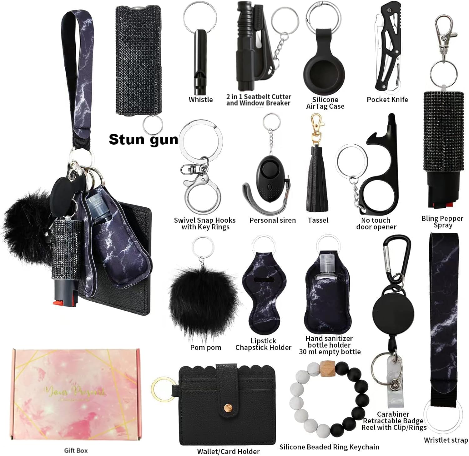 Wristlet Keychain Set with Wallet Card Holder, Bottle Opener, Car Keychain Accessories for Women (Darkblack) - Image 3