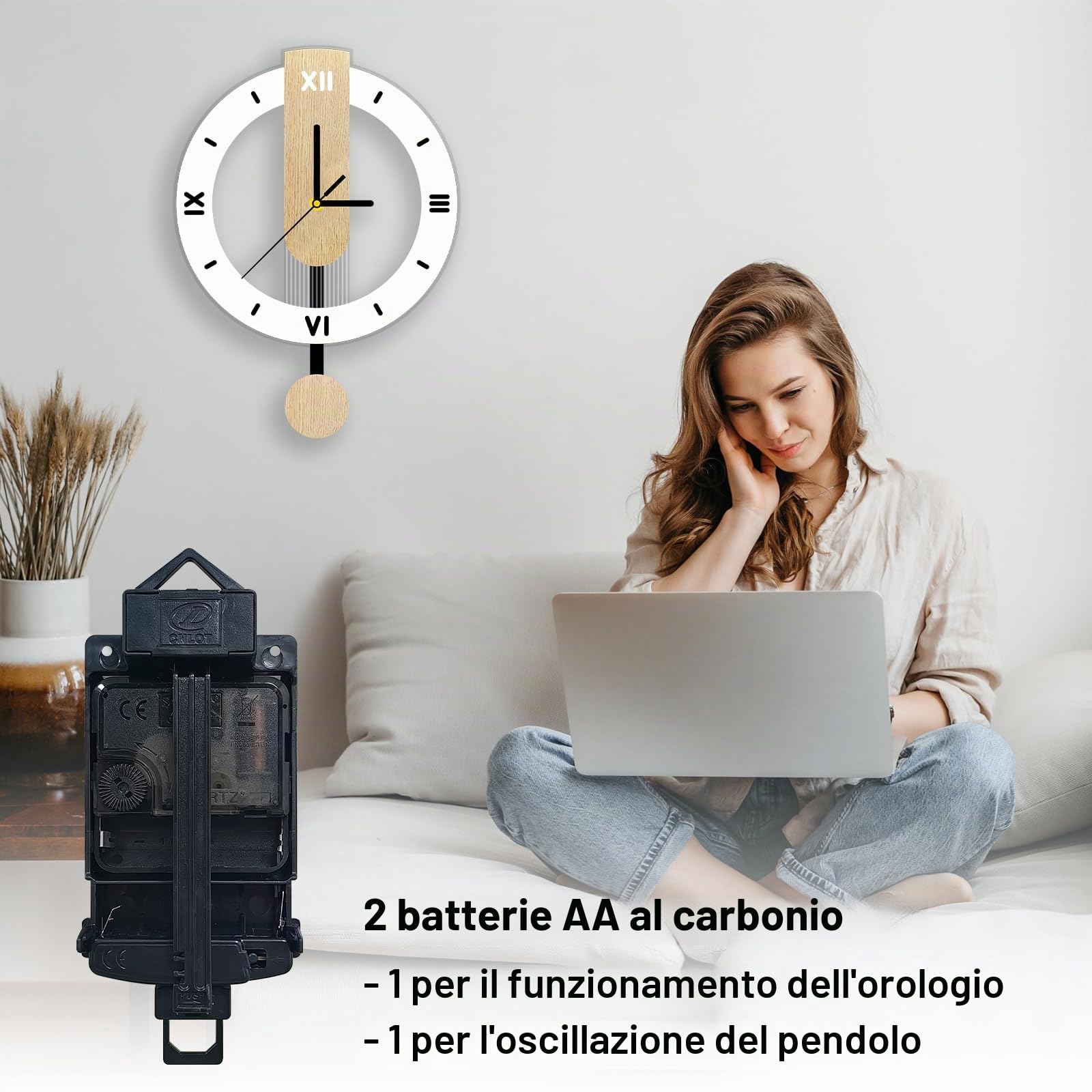Orologio da Parete in acrilico e legno, Silenzioso, Senza Ticchettio, a Batteria, Numeri Romani Orologio Parete Moderno, per Soggiorno, Cucina, Bagno, Ufficio (28,5 * 39 cm)