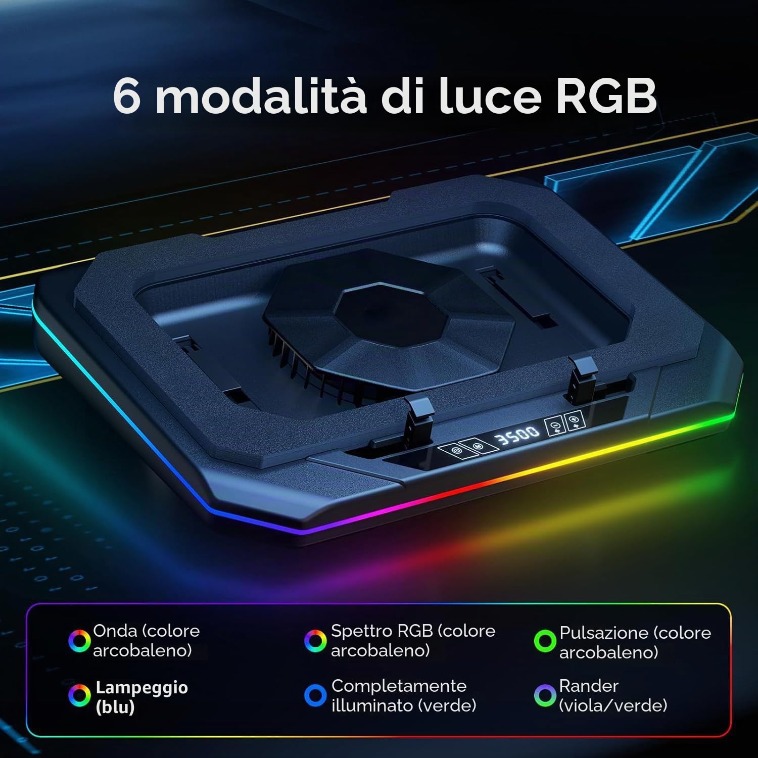 Pad di raffreddamento per Asus ROG Strix G18 Gaming Laptop Cooler con potente ventola di raffreddamento Turbo può raffreddamento veloce CPU+GPU 40 ° C, velocità variabile, 6 luci RGB