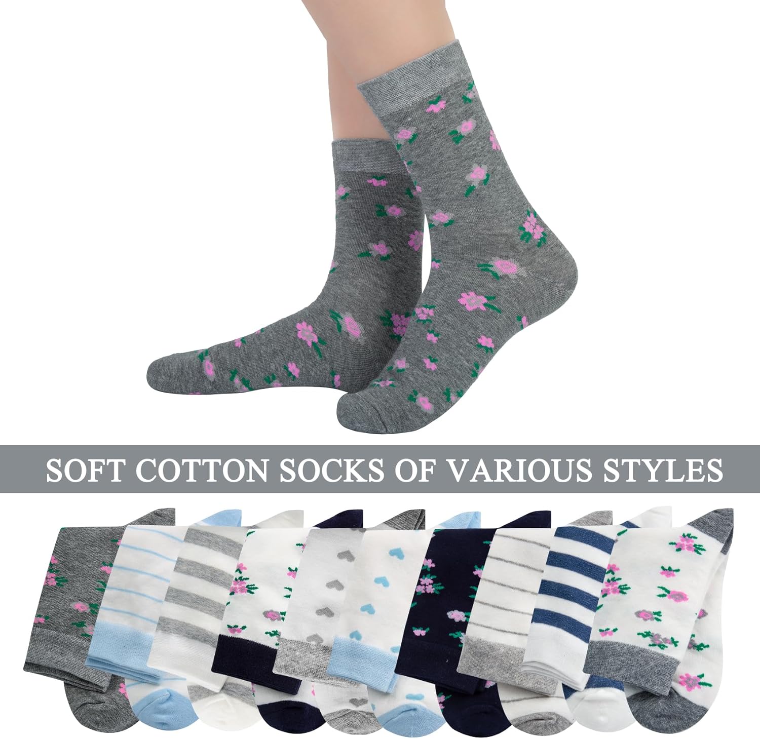 10 Pairs Womens Cotton Socks Soft Ladies Multiple Colors Patterned Gifts Socks for Womens Girls - Image 2