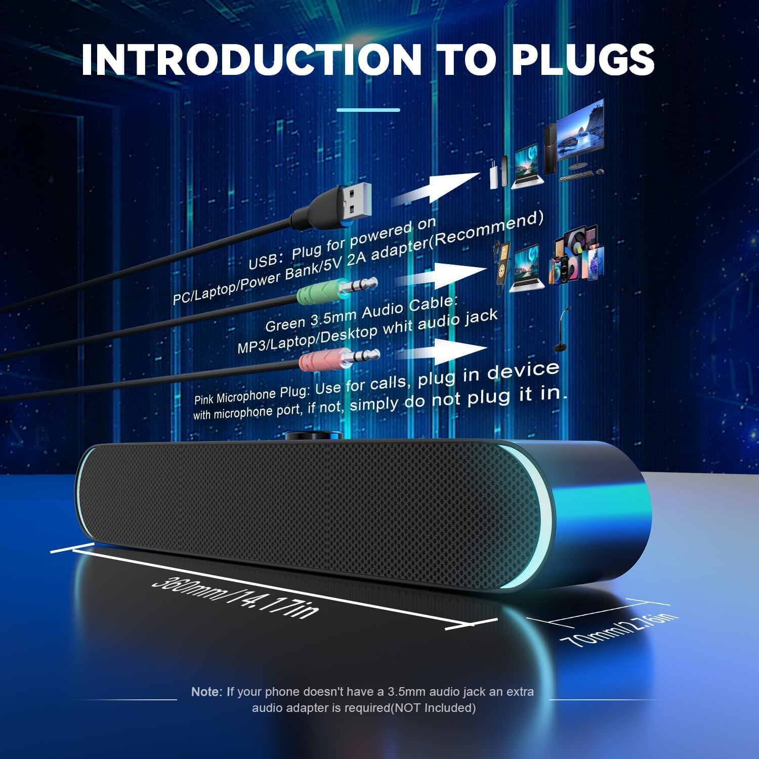 مكبرات صوت للكمبيوتر من اليسمايل، مكبر صوت سلكي يعمل بمنفذ USB... - view 5