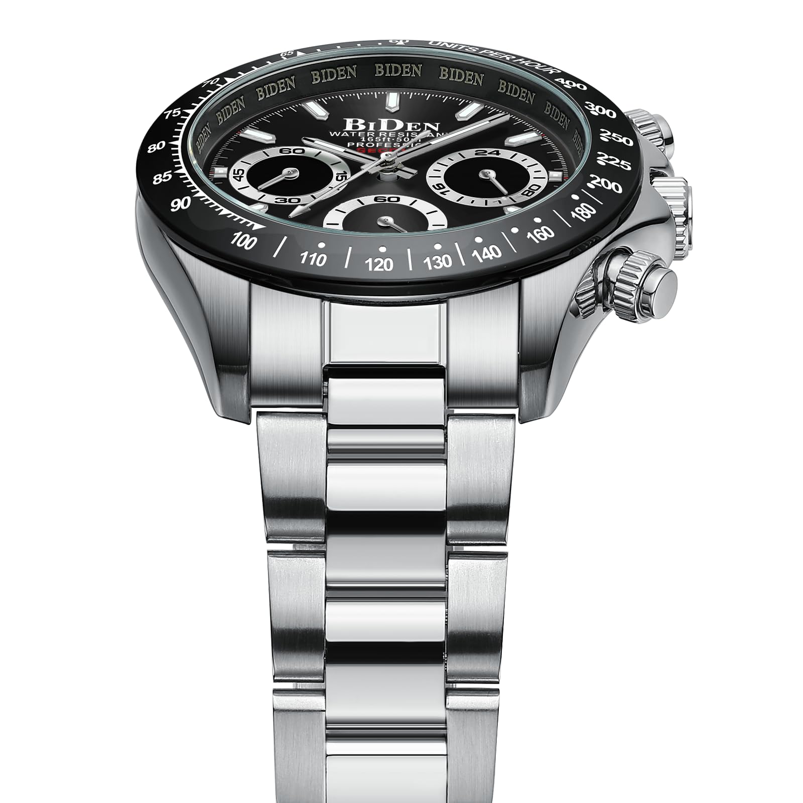 HANPOSH Reloj Hombre Cronógrafo de Acero Inoxidable(Plata Negro11)