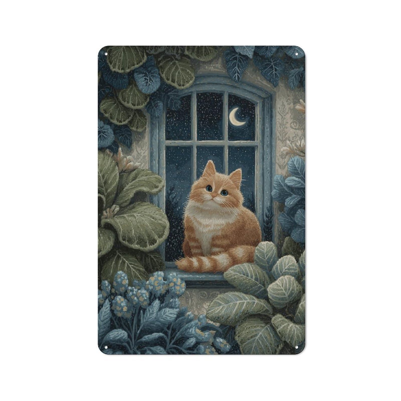 Junmoney Whiskered Night Watcher Printed Metal Sign 30X20cm For Studio Or Craft Room, For Creative-Space Collectors