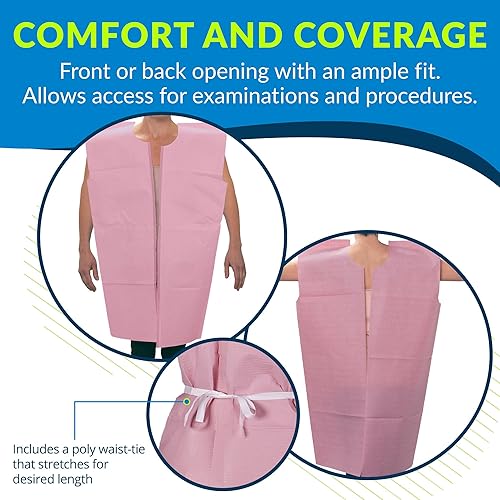 Miniatura 11 de TIDI Choice Gowns, azul (paquete de 50) – Tejido/poliéster/tejido – espalda abierta, lazo en la cintura, vestidos médicos de manga corta – Vestidos