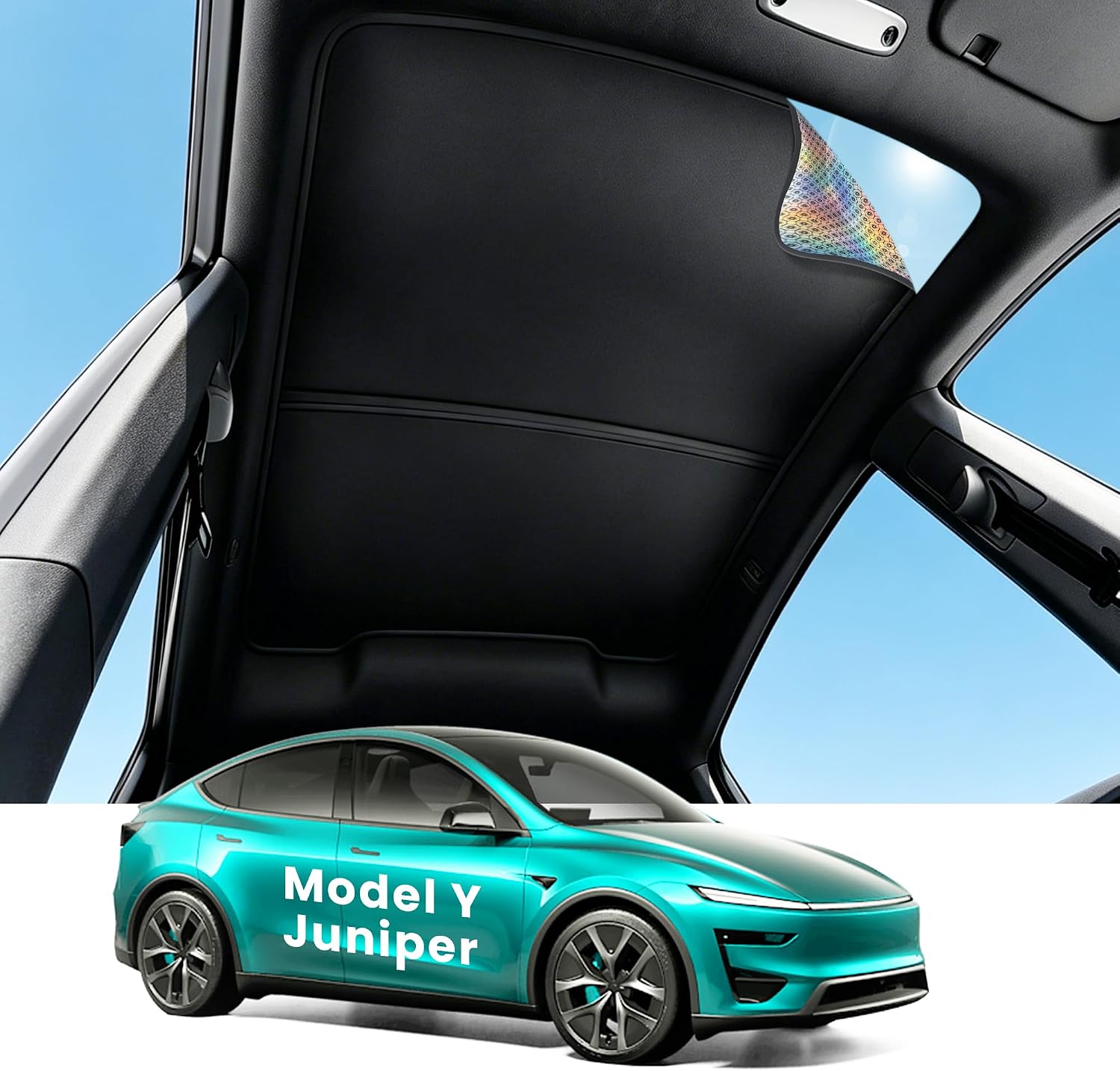 2026 Upgraded Tesla Model Y Juniper Sunshade Roof Iridescent Nano Ice Crystal Coating, No Light Leak, No Sagging Easy Install Tesla Model Y Accessories for 2026 Juniper - Black