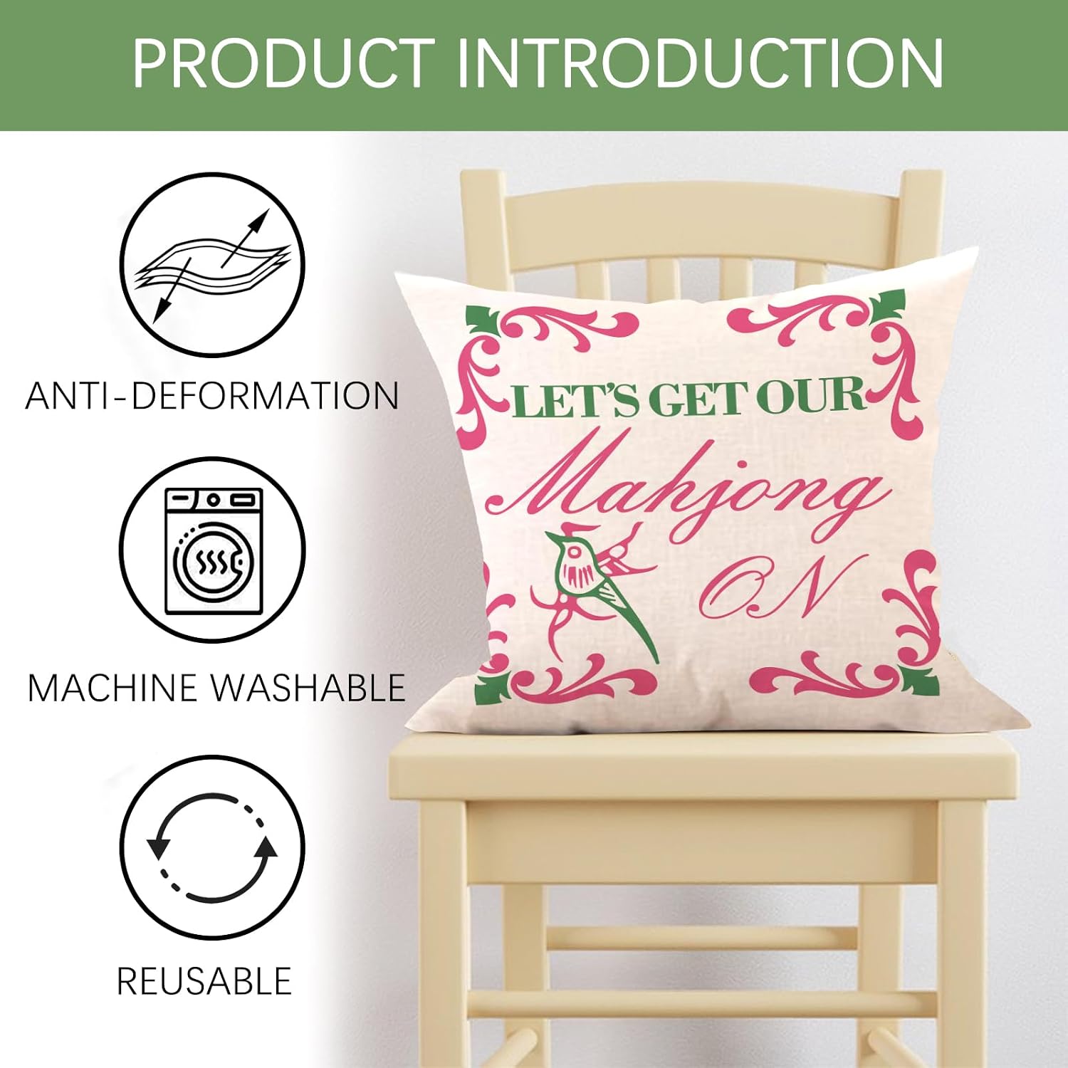 Chinese Mahjong Queen Decorative Throw Pillow Covers 18 x 18 Set of 4 image 3