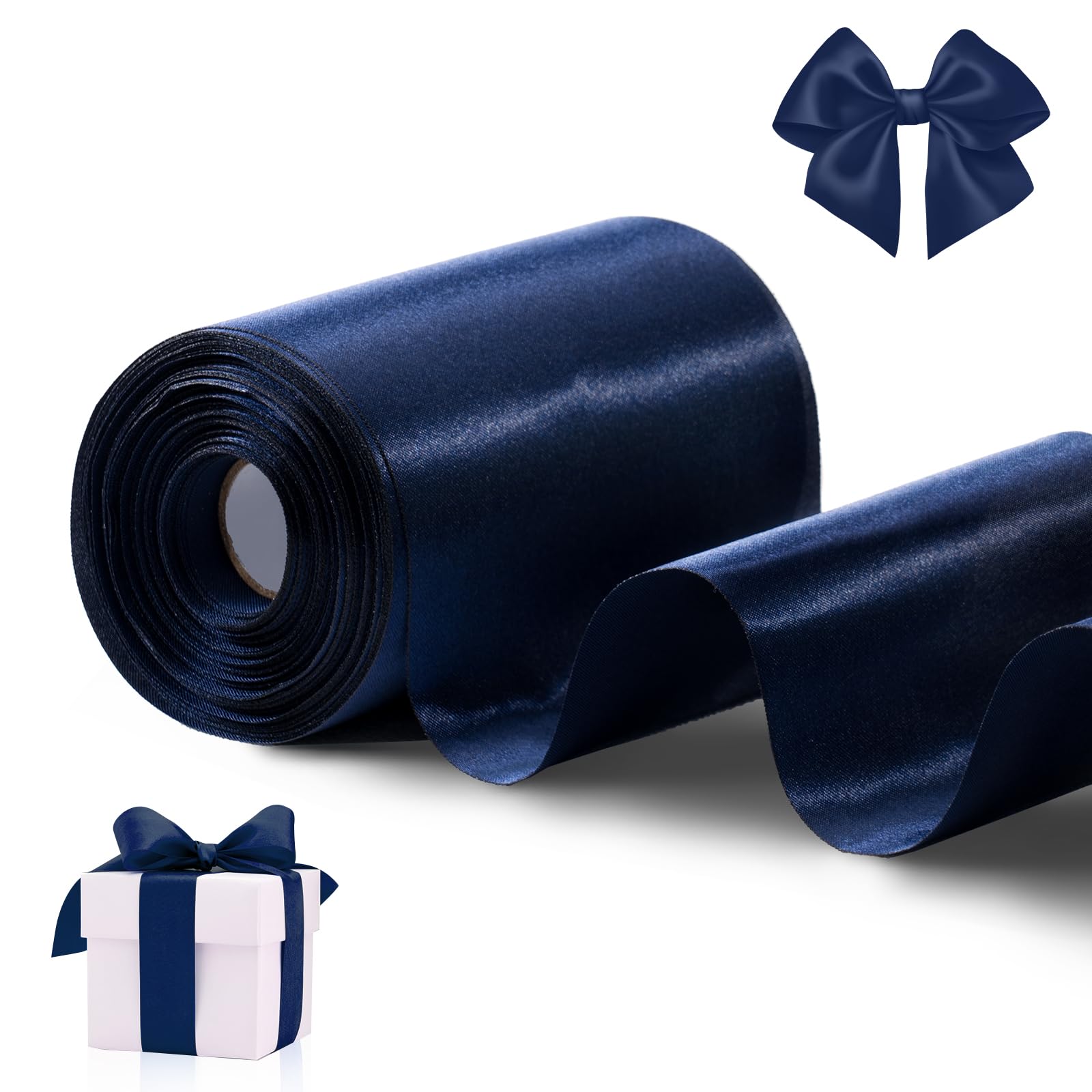 FAKILO Dark Blue Satin Ribbon 4 Inch x 22 yd Wide Thick Ribbon for a Grand Opening Business Ribbon Cuttings Ceremony Bow Wedding Chairs Party Christmas Festival Decor