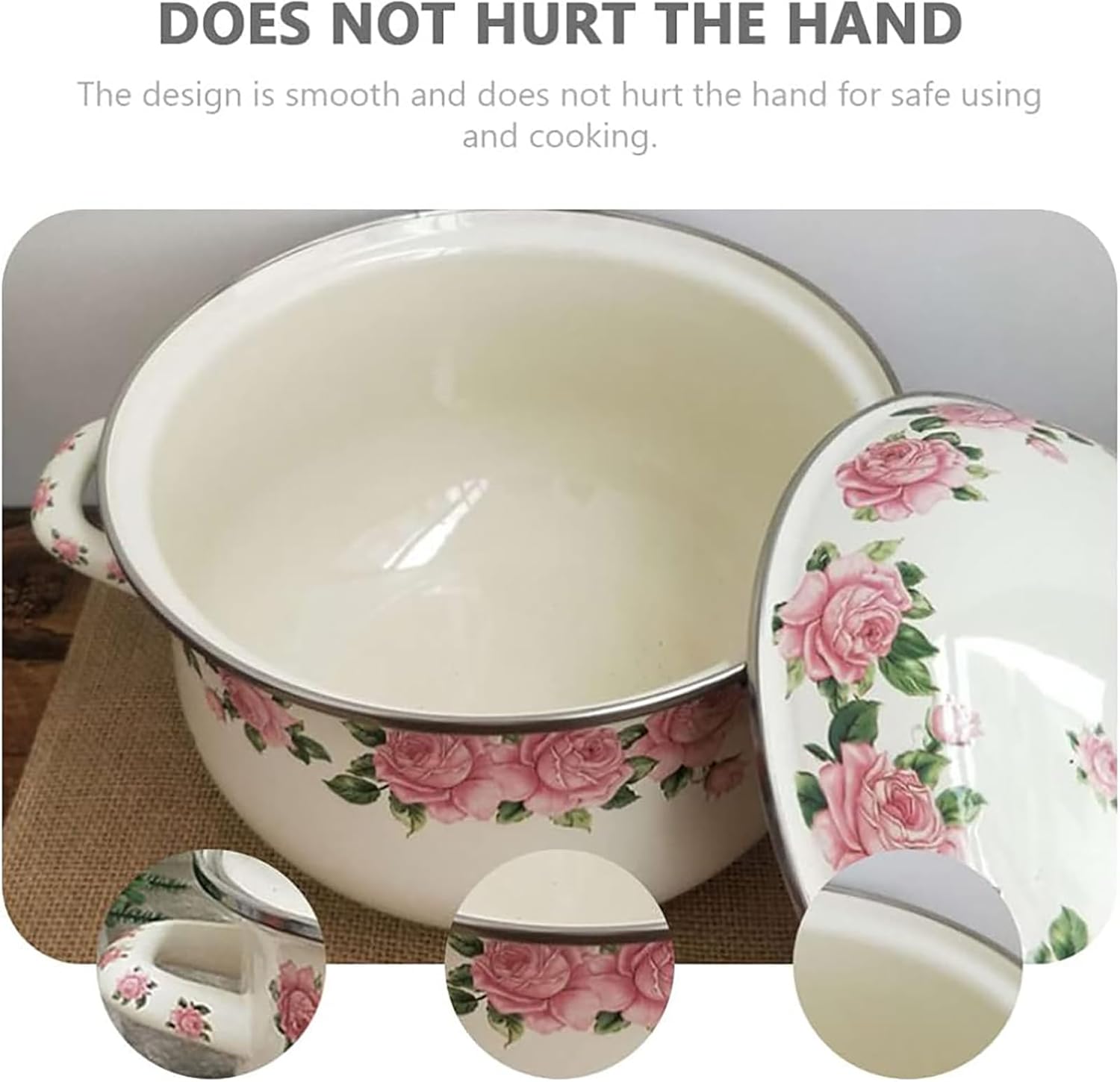 Kitchen Enamel Stockpot with Lid,Flower Printed Cooking Pot Flat Bottom Stew Pot with Lid Vintage Soup Pot with Handle for Milk Pasta Sauce Soup for Induction Cookers, Gas Stove