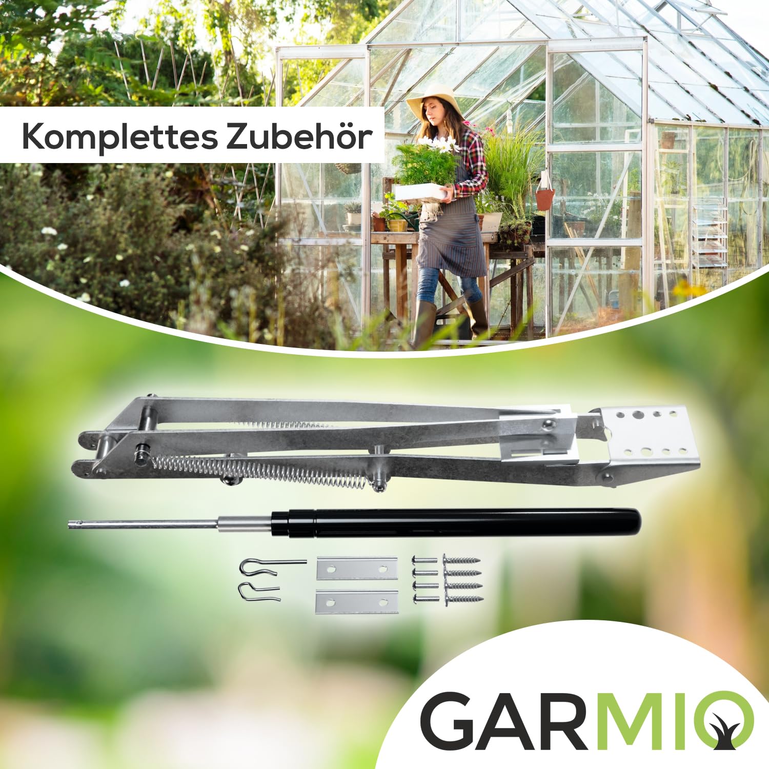 GARMIO® Automatischer Fensteröffner für Gewächshaus Zuchthaus Tomatenhaus Treibhaus Aufzucht Pflanzenhaus, Hubkraft 7 kg Hubhöhe max 45cm Fenster Temperaturbereich 15-25 °C