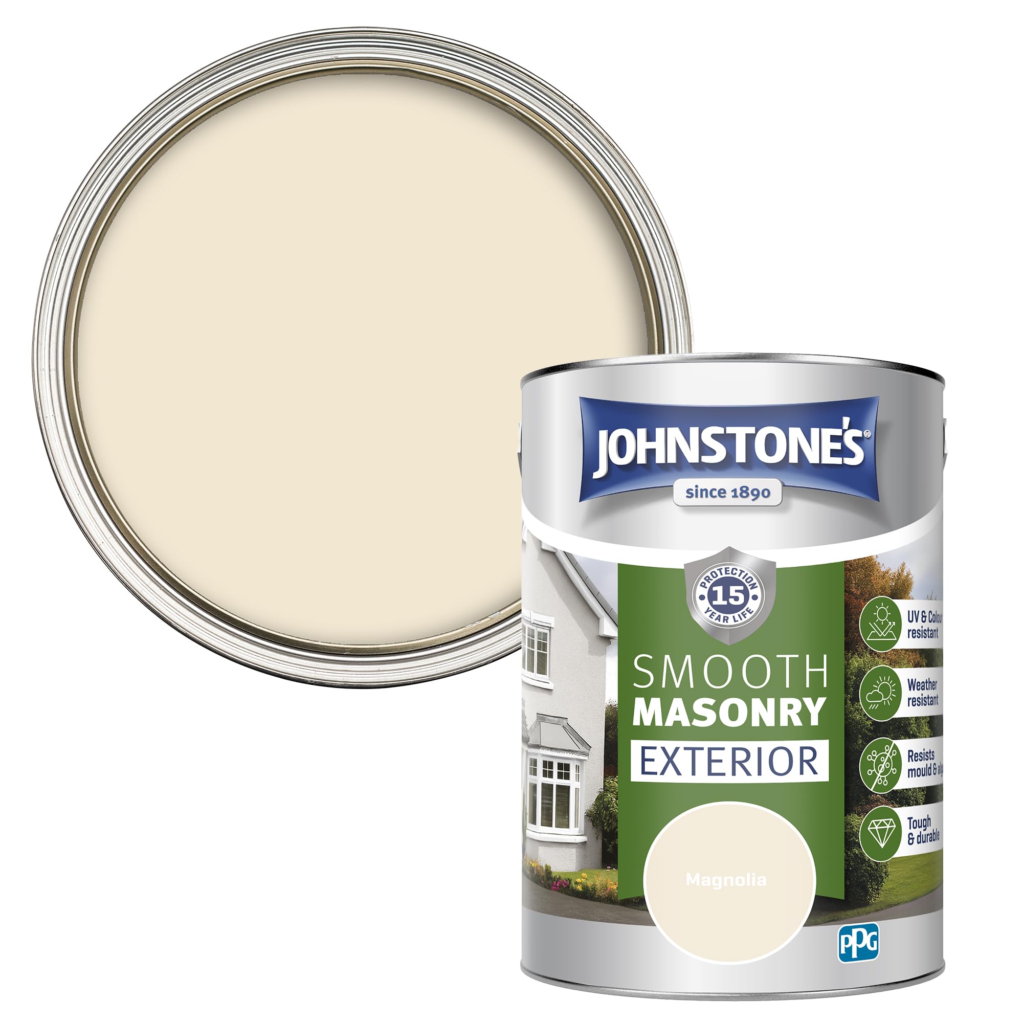 Johnstone's Smooth Masonry Magnolia Paint 5L - Exterior Paint