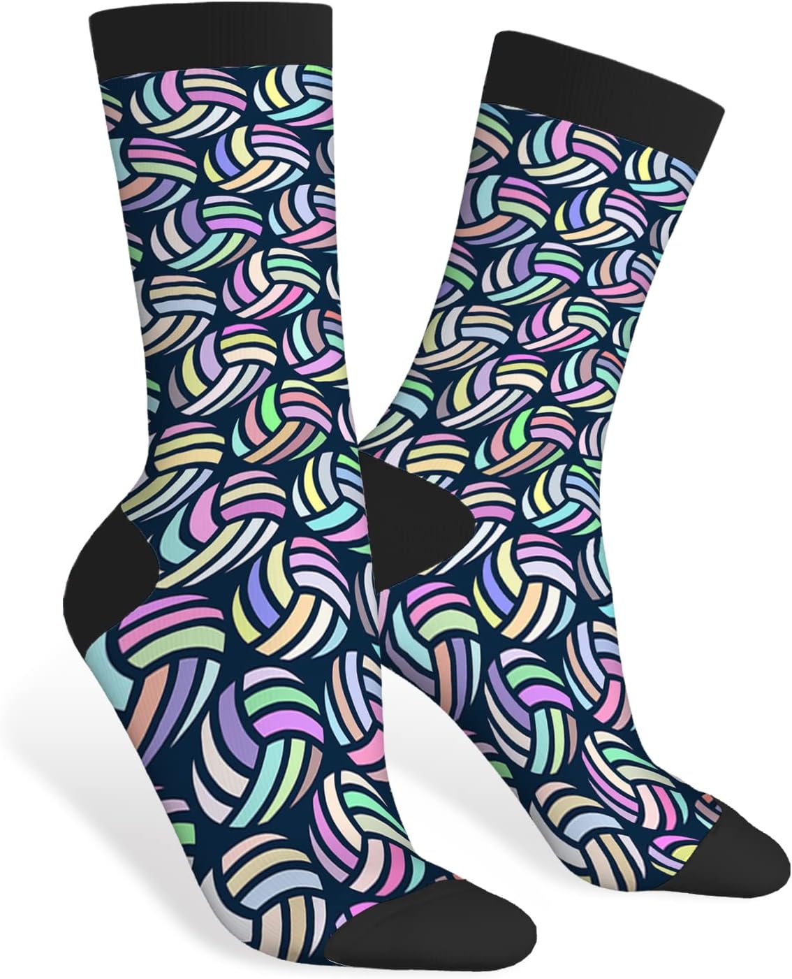 AOYEGO Funny Volleyball Socks with Iridescent Water Polo Balls - Novelty Crew Socks for Men Women, Perfect Gift