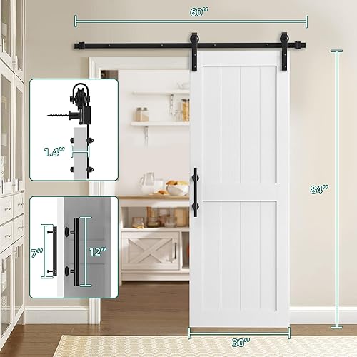 Miniatura 3 de YITAHOME Puerta de granero de 30 x 84 pulgadas con kit de herrajes y asas de 5 pies, puerta corrediza de granero con agujeros preperforados para una