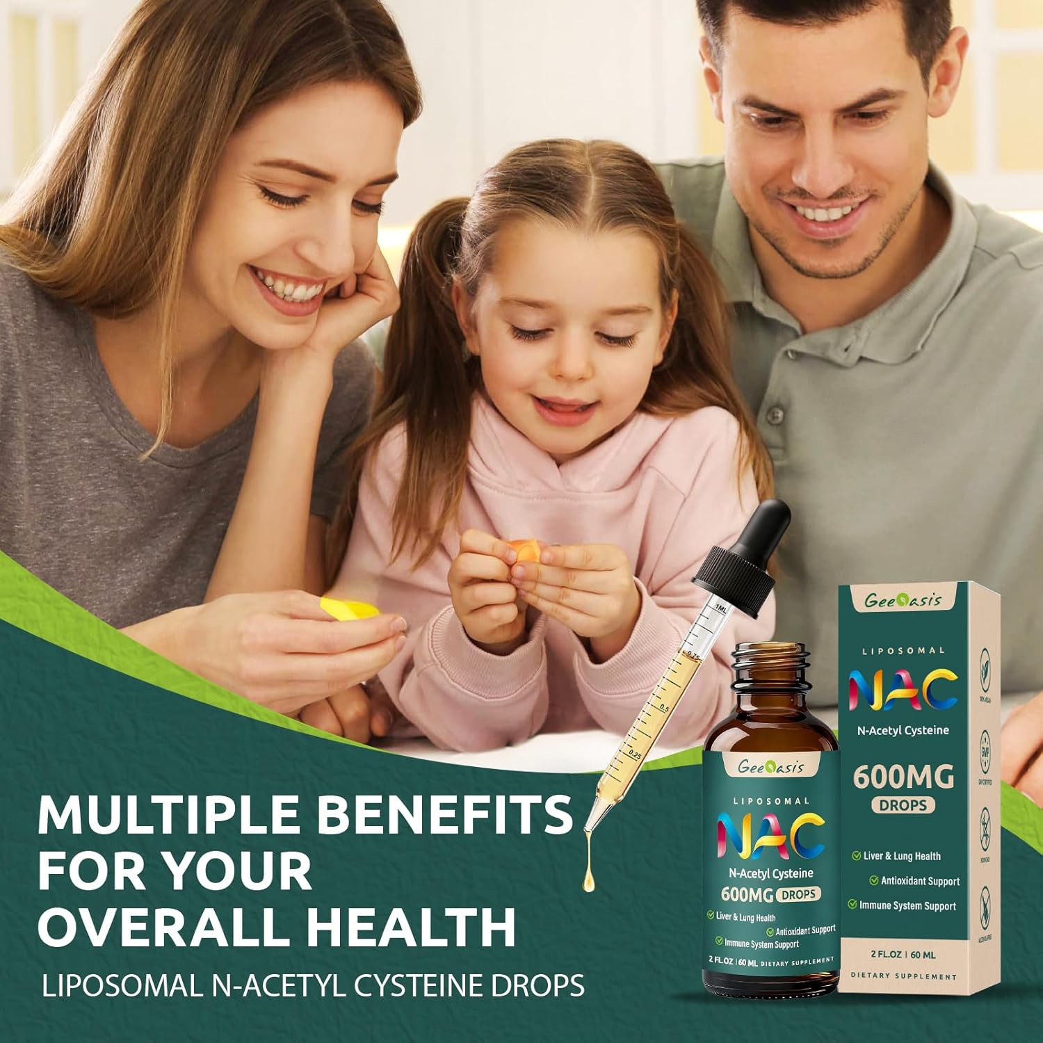 Liposomal Liquid NAC Supplement N-Acetyl Cysteine Drops, N Acetyl Cysteine 600 mg with Quercetin & Zinc for Adults & Kids, Liver & Lung Support, Antioxidant, Immune & Skin Health, 2 Fl Oz - Image 4