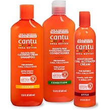Cantu Shea Butter for Natural Hair Sulfate-Free Shampoo, Conditioner & Curl Activator Bundle - Pure Shea Butter + 7 Essential Oils, For Type 2, 3 & 4 Curls, Free from Harsh Ingredients, 3 Piece Set
