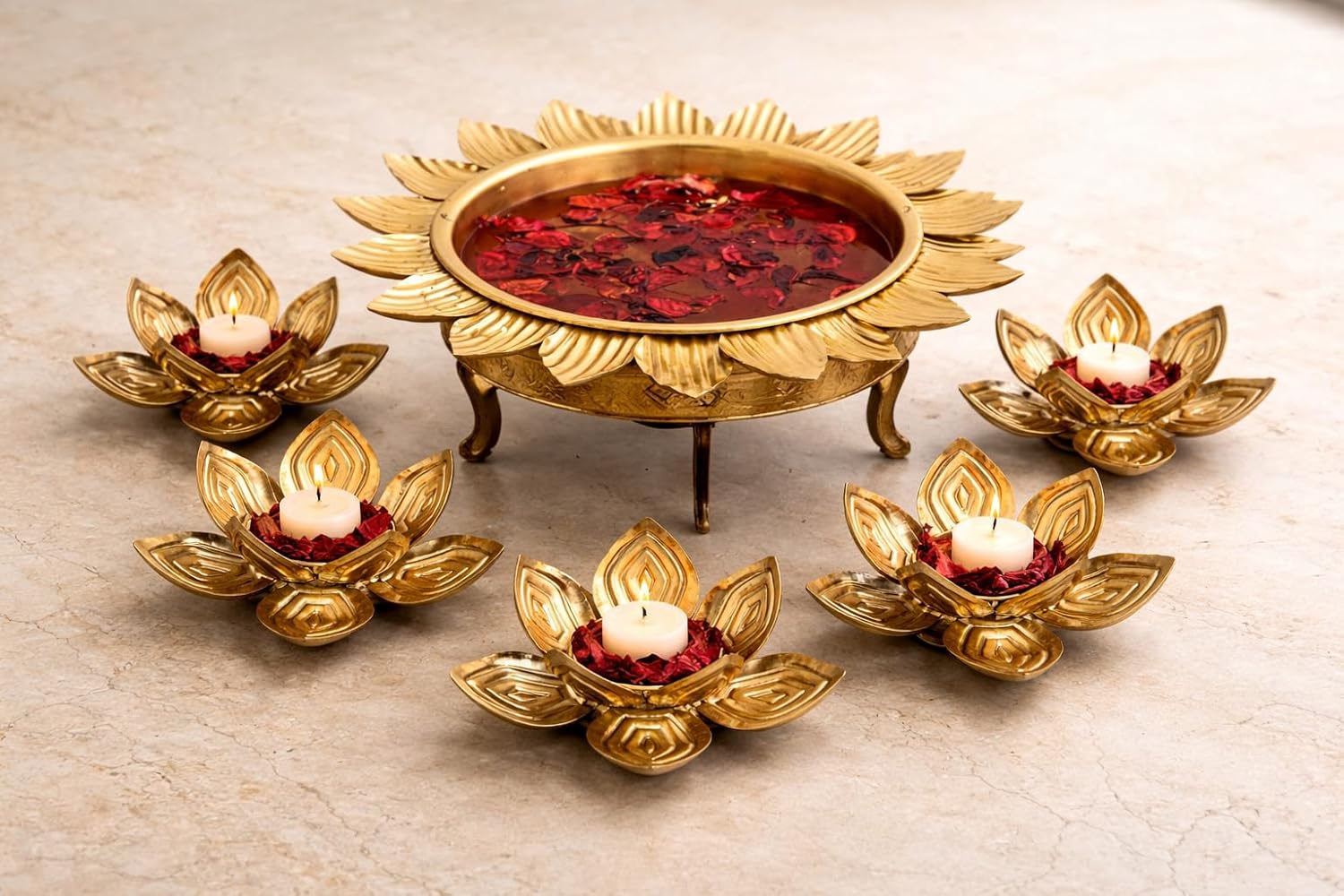 Beautiful Metal Floor urili/Uruli Pot for Floating Flowers Candles Diwali Home Decoration Gift Item Set of 6 pirce