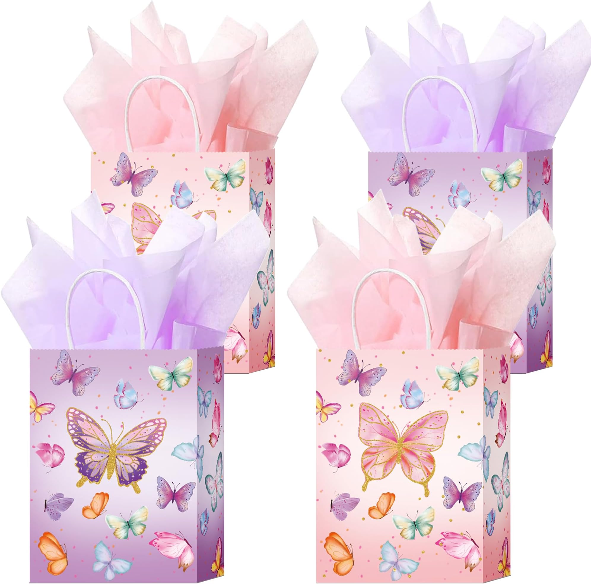 W WINTMING 16 Pcs Butterfly Gift Bags Butterflies Party Favor Bags with Tissue Paper Pink Purple Paper Goodie Bag Birthday Bag for Wedding, Birthday, Party Supplies and Gift (Butterfly)