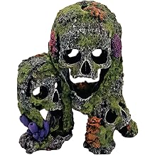 Betta Fish Tank Decorations Hideout - Triple Skull Hiding Cave for Aquarium, Resin Ornament with Artificial Moss Texture and Multiple Entrances for Shrimp, Small Fish - 7.3x4.9x6.1inch