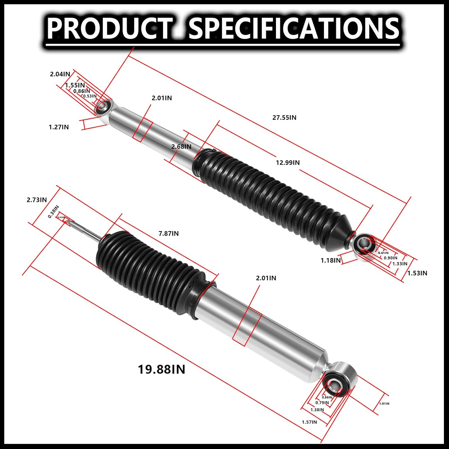 5100 Series Front and Rear Monotube Shocks for Silverado Sierra 1500 HD, 2500, 2500 HD, 3500, and 3500 HD 1999-2010, Replaces 24-186735 24-186742