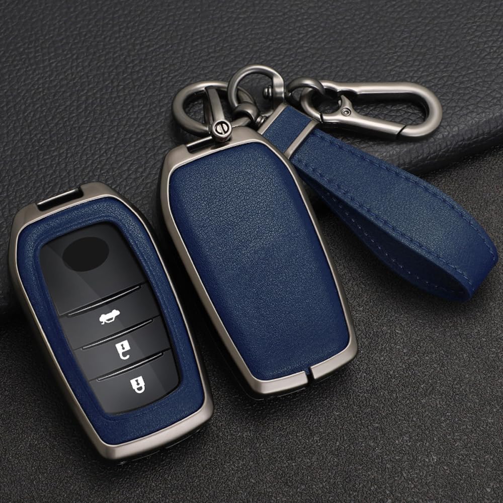 KUNIO Car Key Fob Cover fit for Toyota Yaris Cross Yaris Hybrid Rav4 Aygo CHR Prius Land Cruiser 200 Crown key fob cover Metal Key Cover Key Holder Key Case Key Chain A Blue - Image 3