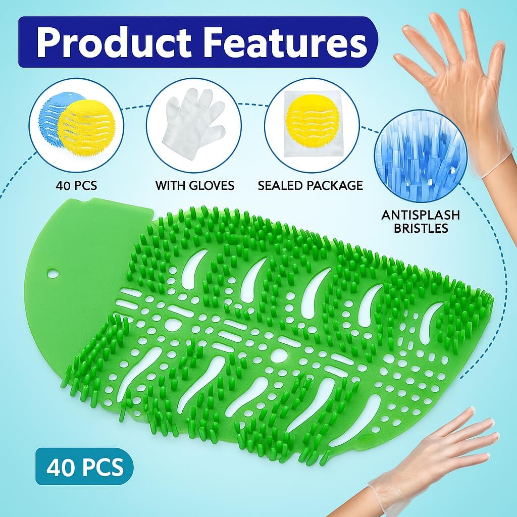 Urinal Screen Deodorizer (40 Packs) with 40 Gloves | Orange, Lemon, Ocean Breeze,Apple,Lavender | Anti-Splash Urinal Screen | Urinal Cakes for Toilets in Bathroom Restaurant Office Stadium School