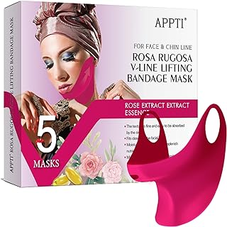 APPTI 5Pcs Rosa V-Line Lifting Bandage Mask, Double Chin Reducer Face Lifting Mask, Chin Strap for Women, V-Line Shaping Chin Mask,Cheek & Neck Patch