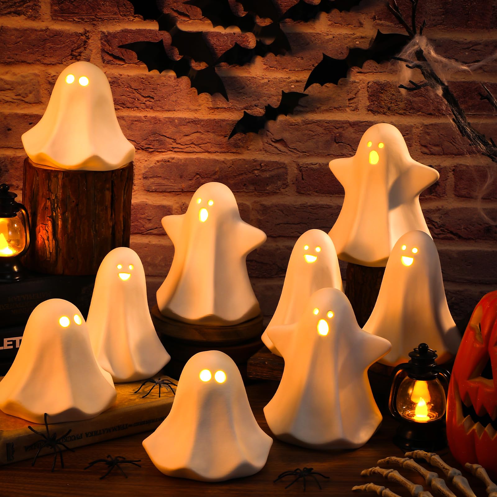 Amazon.com: Domensi 9 Pcs Halloween Ceramic Ghost Figurines with  display picture 1
