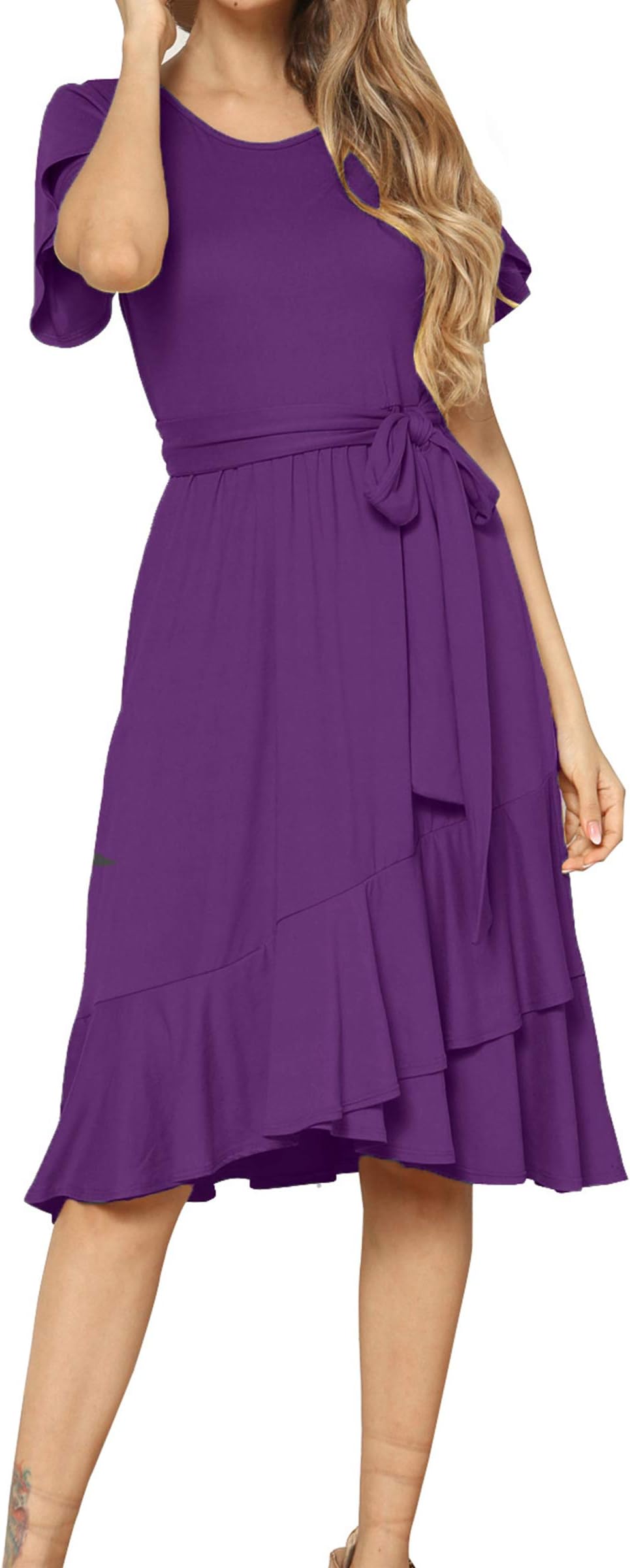 Flowy Midi Dress with Belt