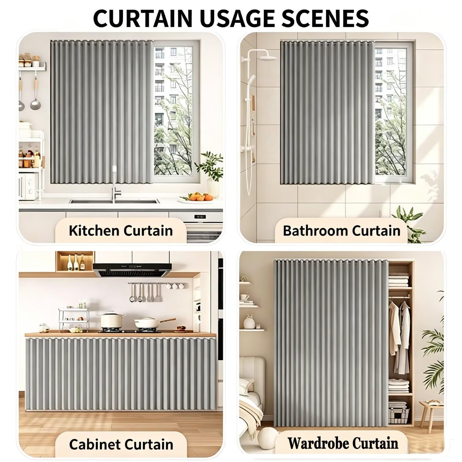Tende per Armadio a Muro Senza Ante in Lino W100 x H80cm Grigio