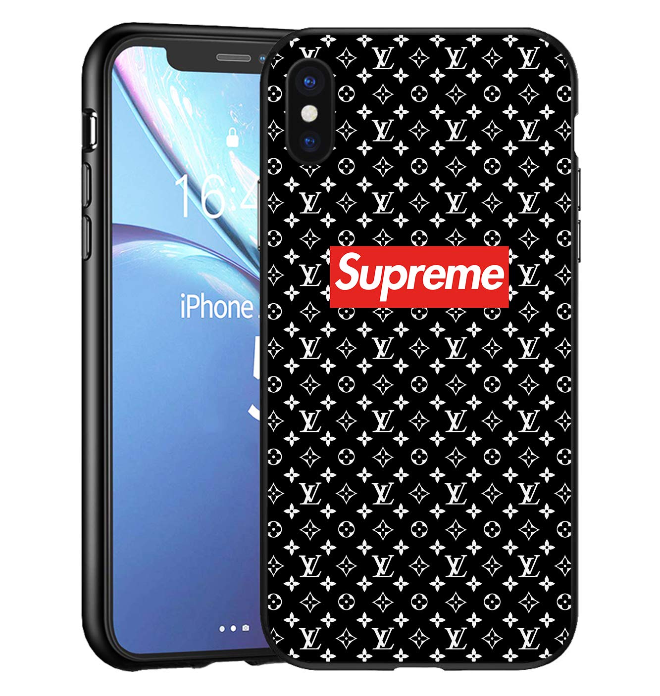 Sup Logo Case for iPhone X/XS Black Cover TPU Protective with 4 Corners Bumper Shockproof Protection and Soft Scratch-Resistant Anti-Drop Slim Thin Case for iPhone X/XS