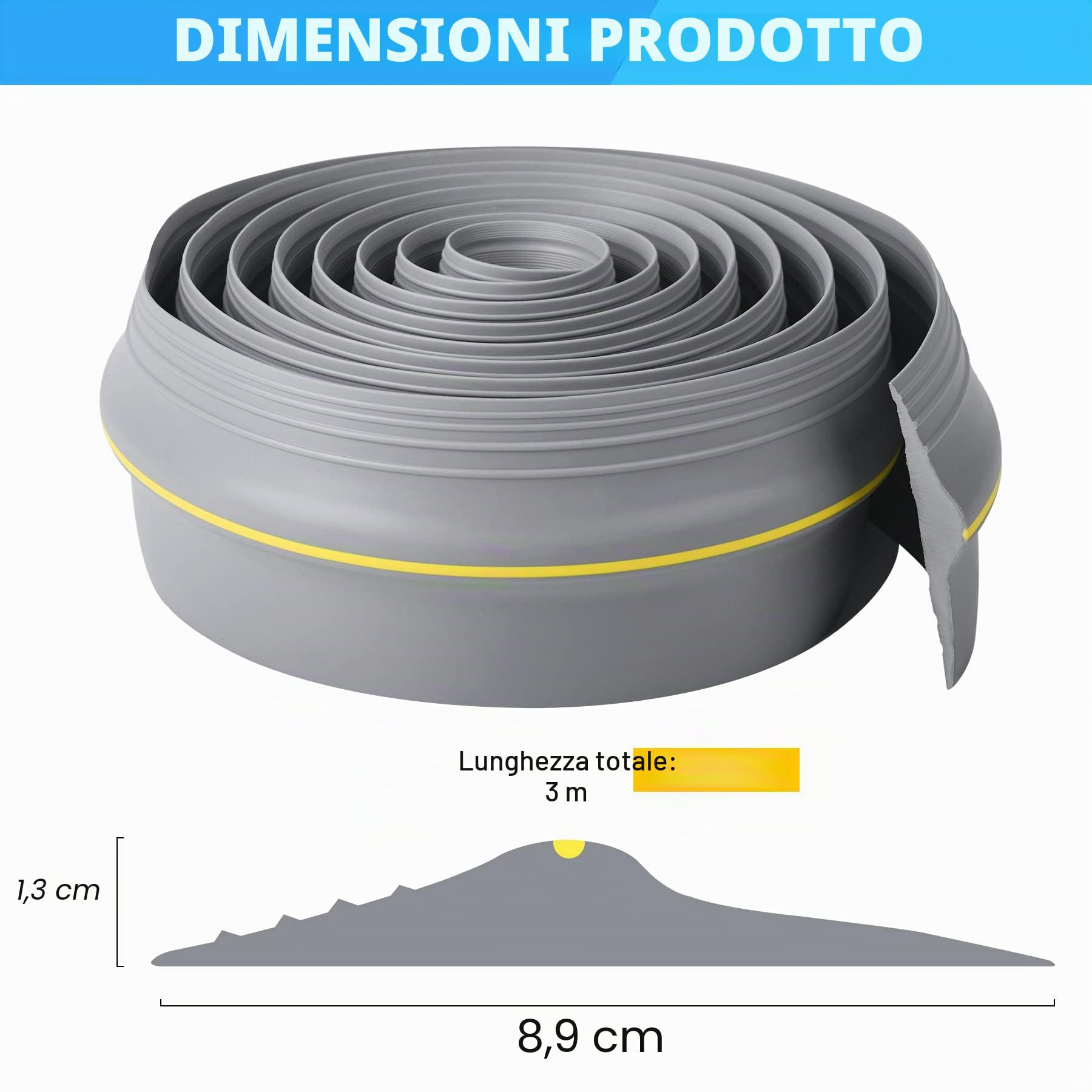Guarnizione universale per porta del garage, in gomma, per soglia di soglia (3 m, grigio)