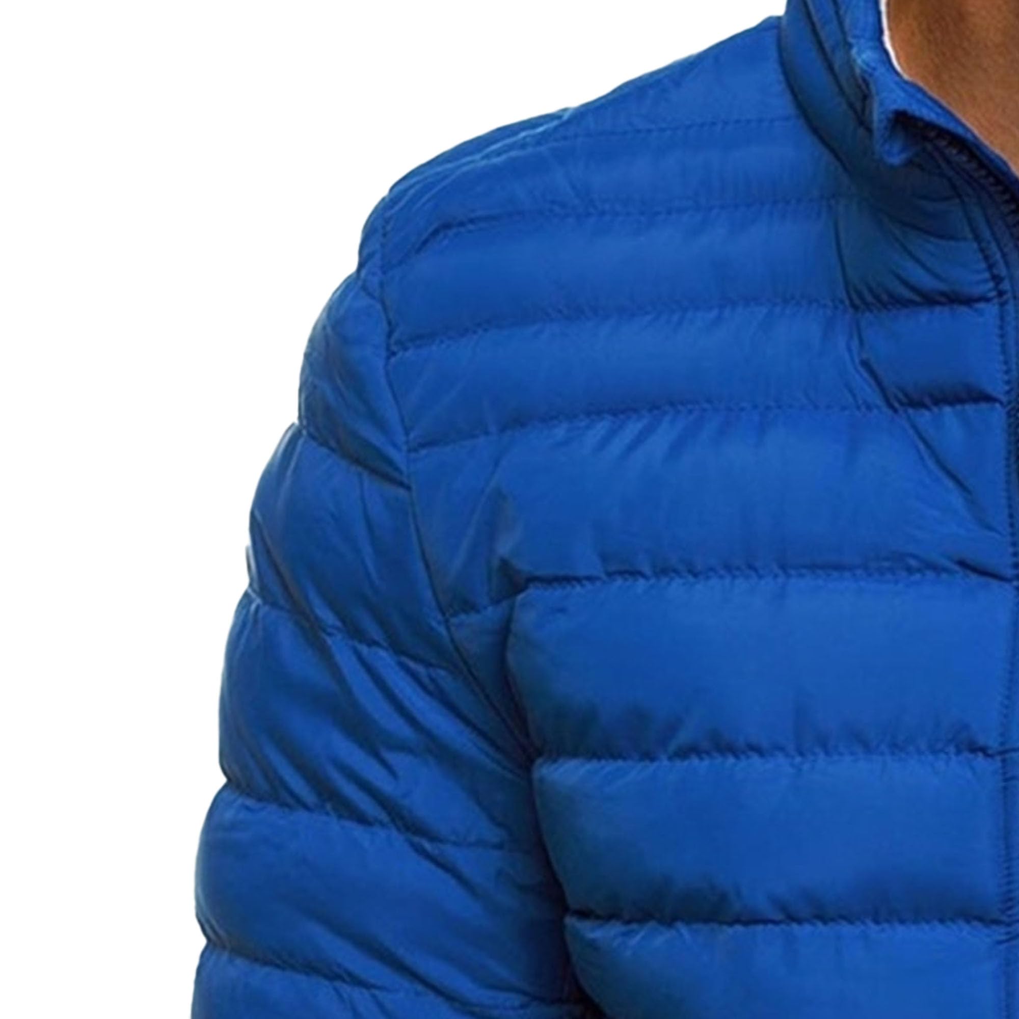 Qolkmuiy-GJ Men's Solid Color Thick Winter Jacket Zip Up Padded Puffer Coat Water Resistant Quilted Down Jackets (Blue,3X-Large)